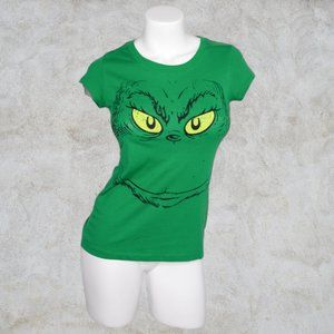 Dr Seuss The Grinch Green Medium Tee Shirt Full Face on Front Yellow Eyes Cotton